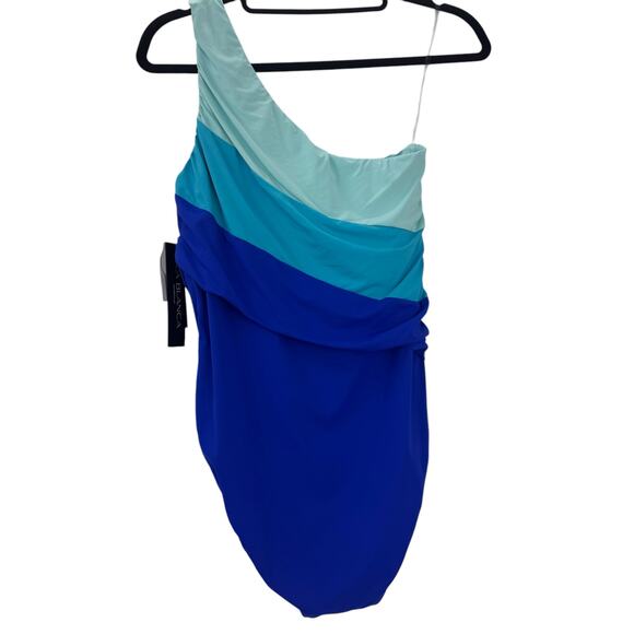 La Blanca Island Goddess Ruched One-Shoulder Swimsuit Ice Blue Size 14 NWT - Picture 13 of 13